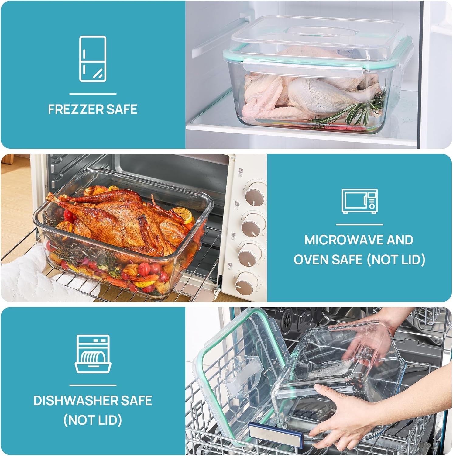 6.5L/ 220oz/ 27.5cup Extra Large Glass Food Storage Containers with Snap