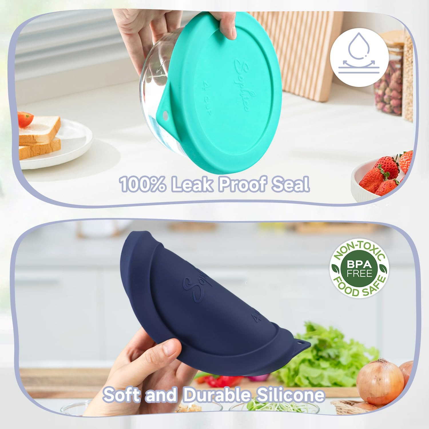 4 Cup round Silicone Storage Cover Lids Replacement for Anchor Hocking and Pyrex