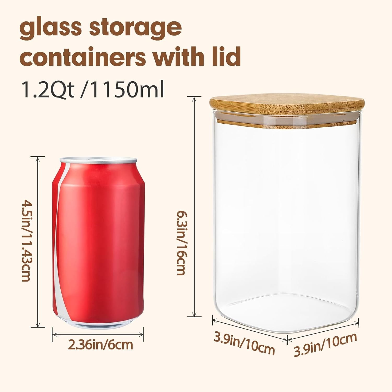 6 Pack 1.2qt Glass Storage Containers with Bamboo Press Lids, Airtight Pantry…