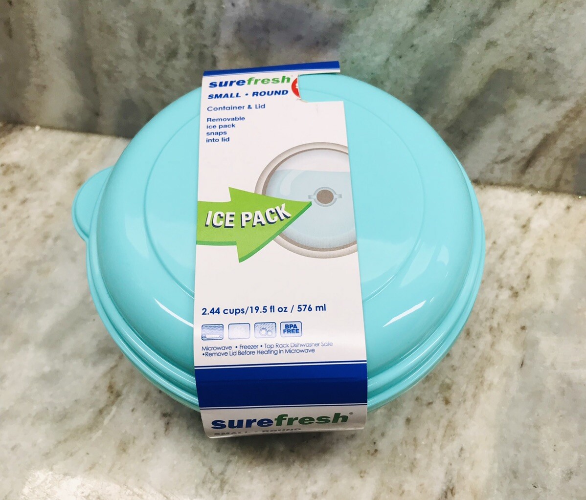 Sure Fresh Small Round 2.44Cup/19.5floz/Removable Ice Pack-Read Dir. Before Use