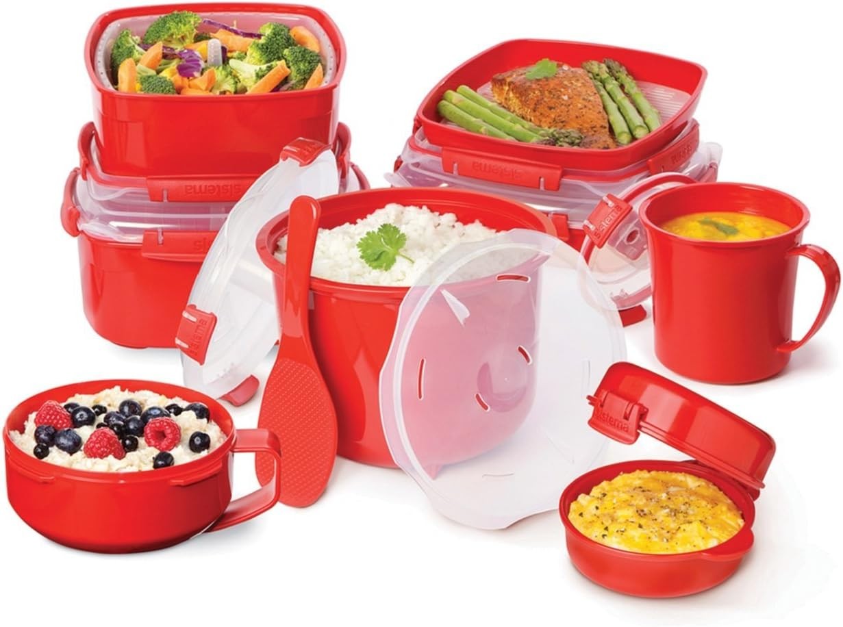Sistema Microwave Steamer with Removable Steamer Basket 2.4 L BPA-Free Red