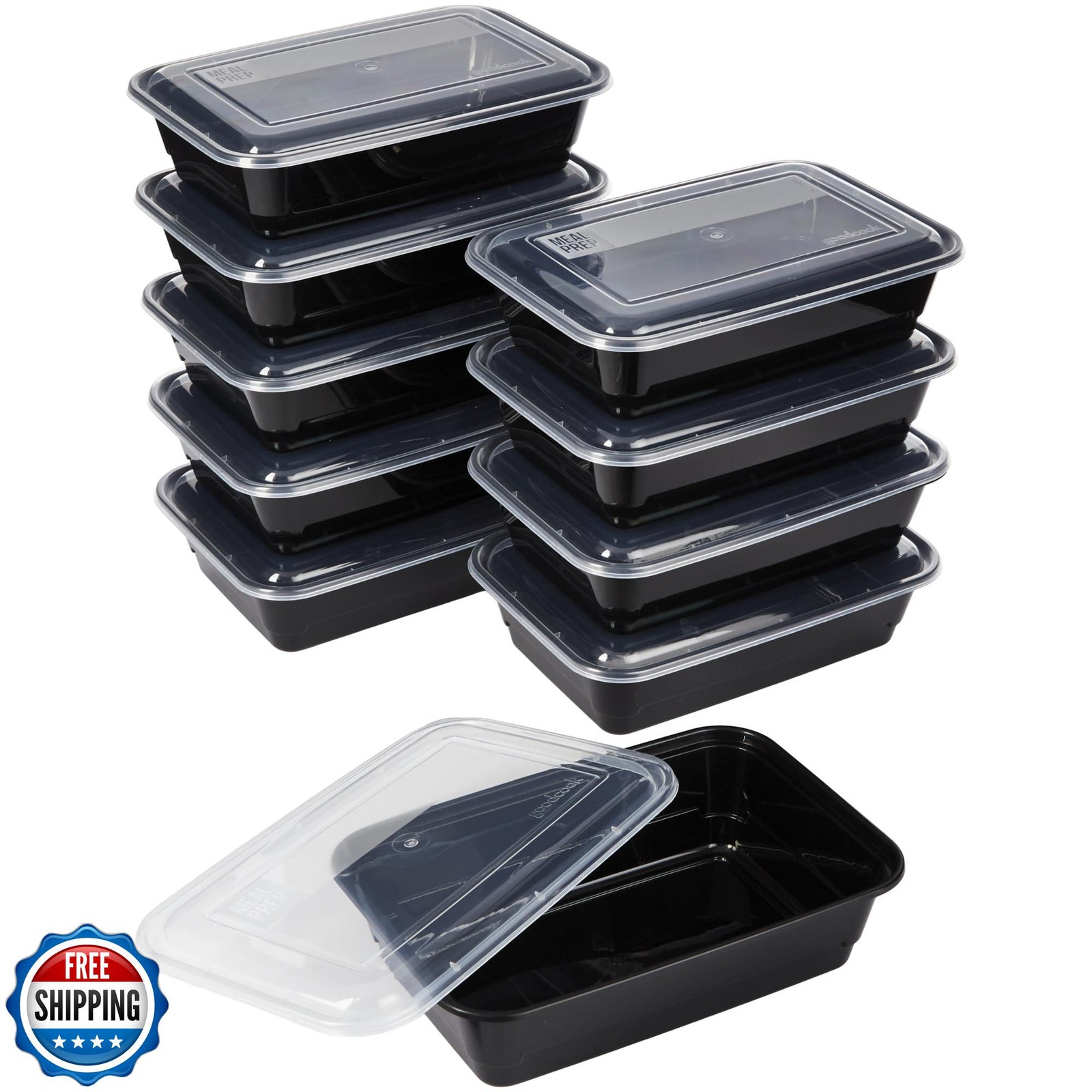 GoodCook Meal Prep Containers, Single Compartment 10-Pack, BPA-Fr