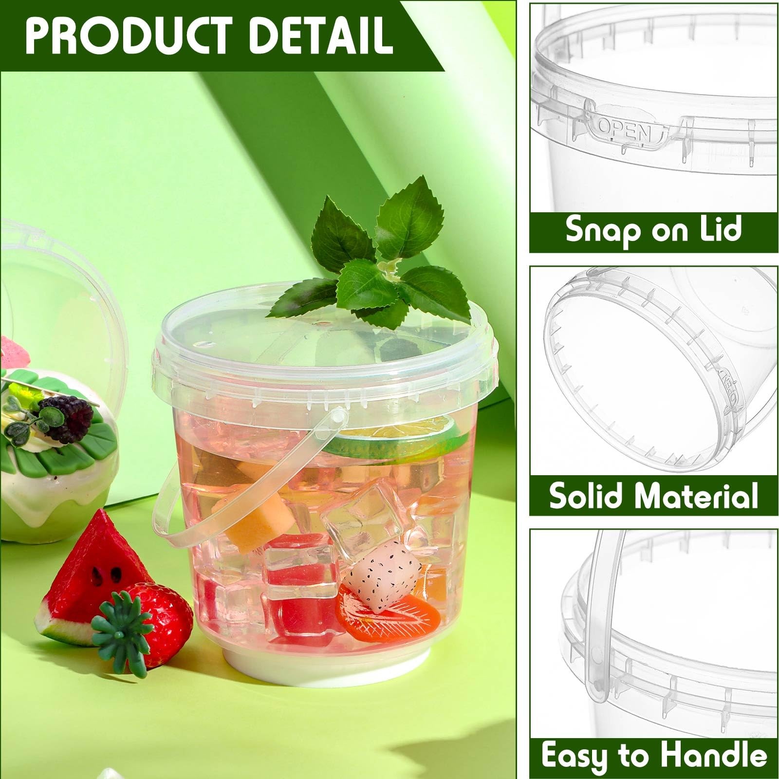 Mifoci 50 Pcs Food Clear Bucket Plastic Gallon Bucket Round Reusable Ice Crea…