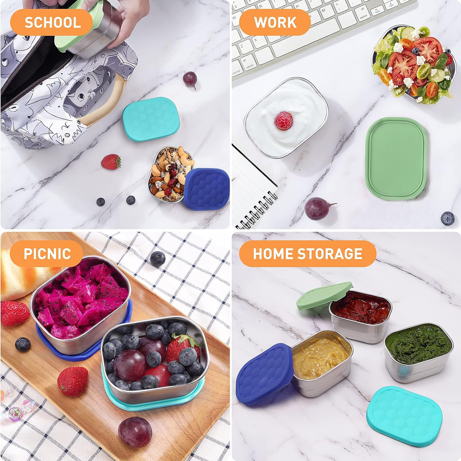Small (1 CUP) Stainless Steel Snack Containers for Kids | Easy Open Leak Proof F
