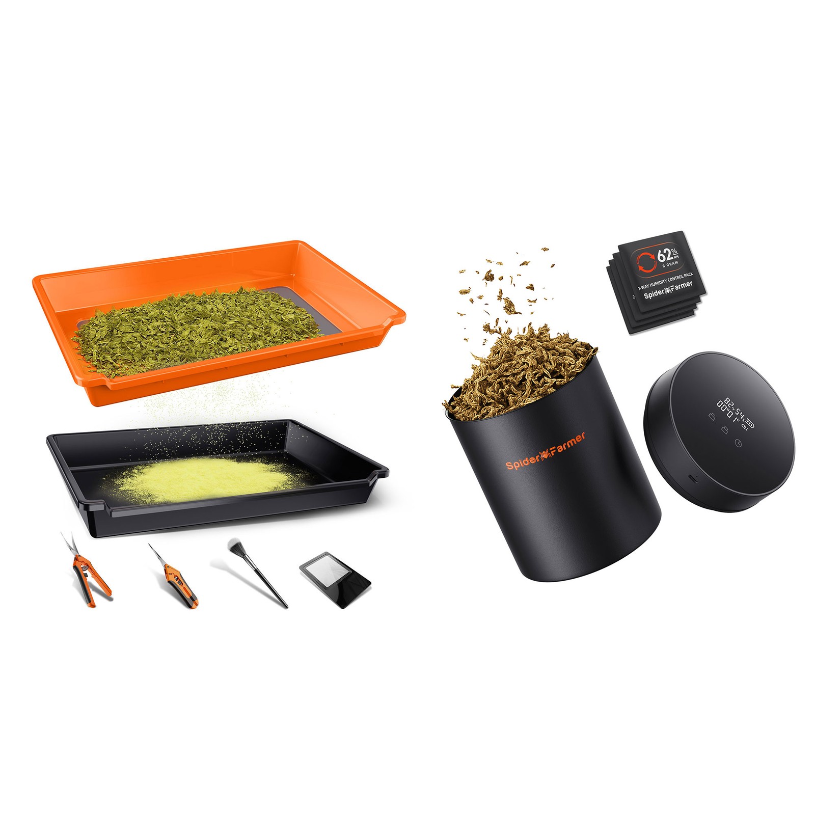 Spider Farmer 2in1 Trim Tray with 2L Smart Vacuum Sealing Jar for Sift & Collect