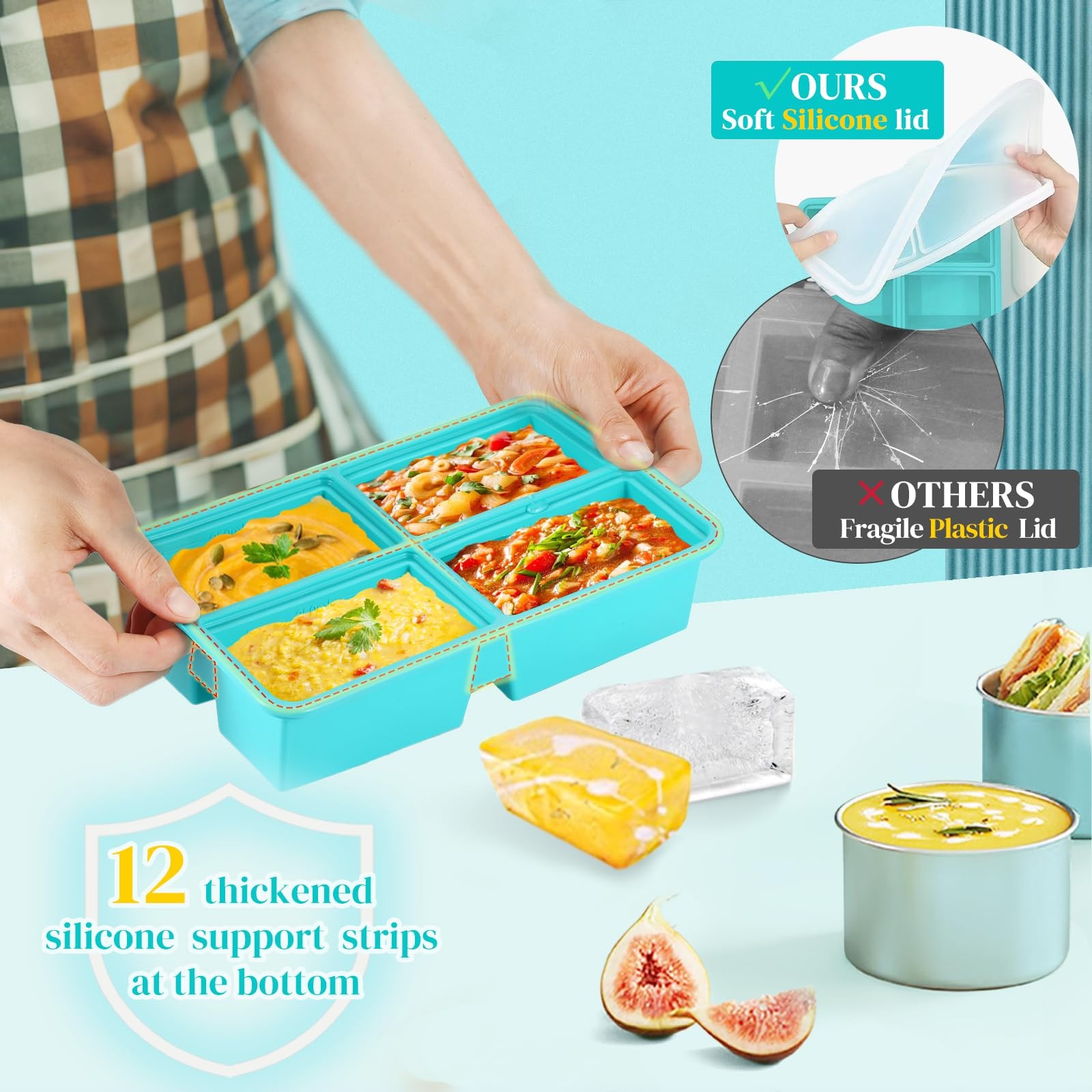 Silicone Freezer Trays With Lid – Silicone Soup Freezer Molds, Soup Freezer C…