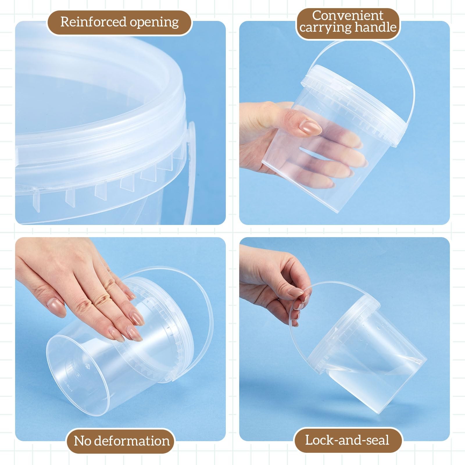 20 Pack 16 oz /500 ml Clear Plastic Bucket with Handle and Lids Food Storage …