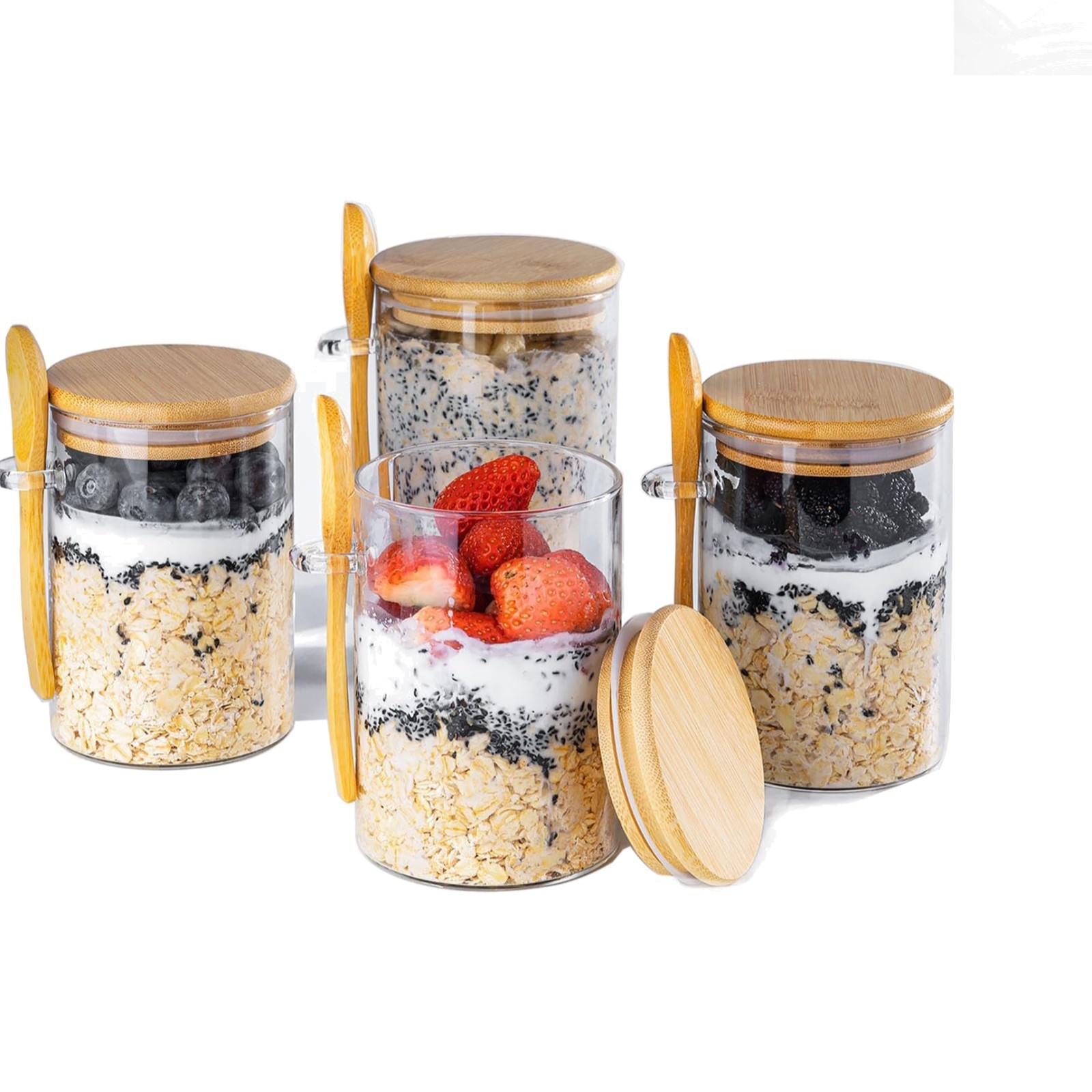 4 Pack 16oz Overnight Oats Jars – Perfect Portion Control & Freshness Maintained