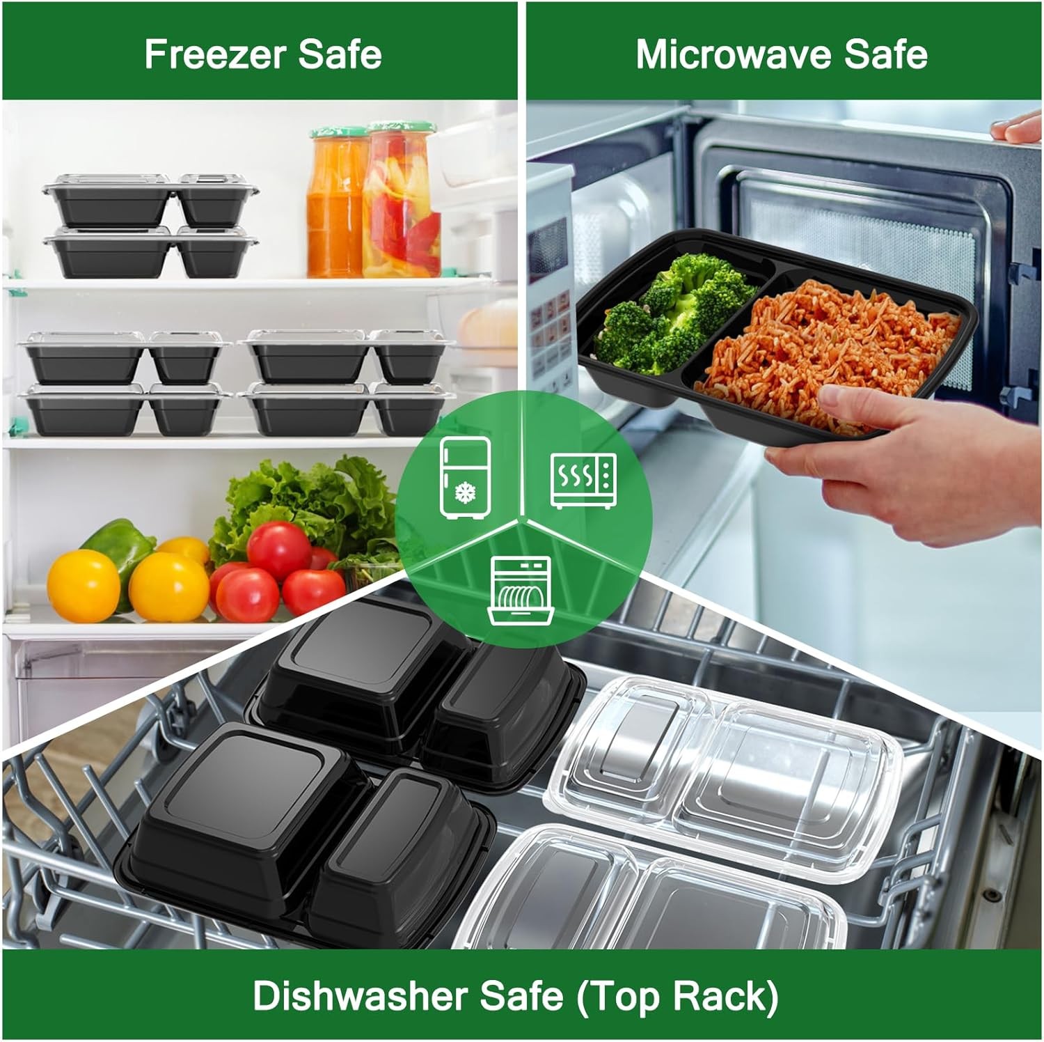 50 Pack (100-Piece) 28 oz Meal Prep Containers Reusable with Lids 2-Compartment,