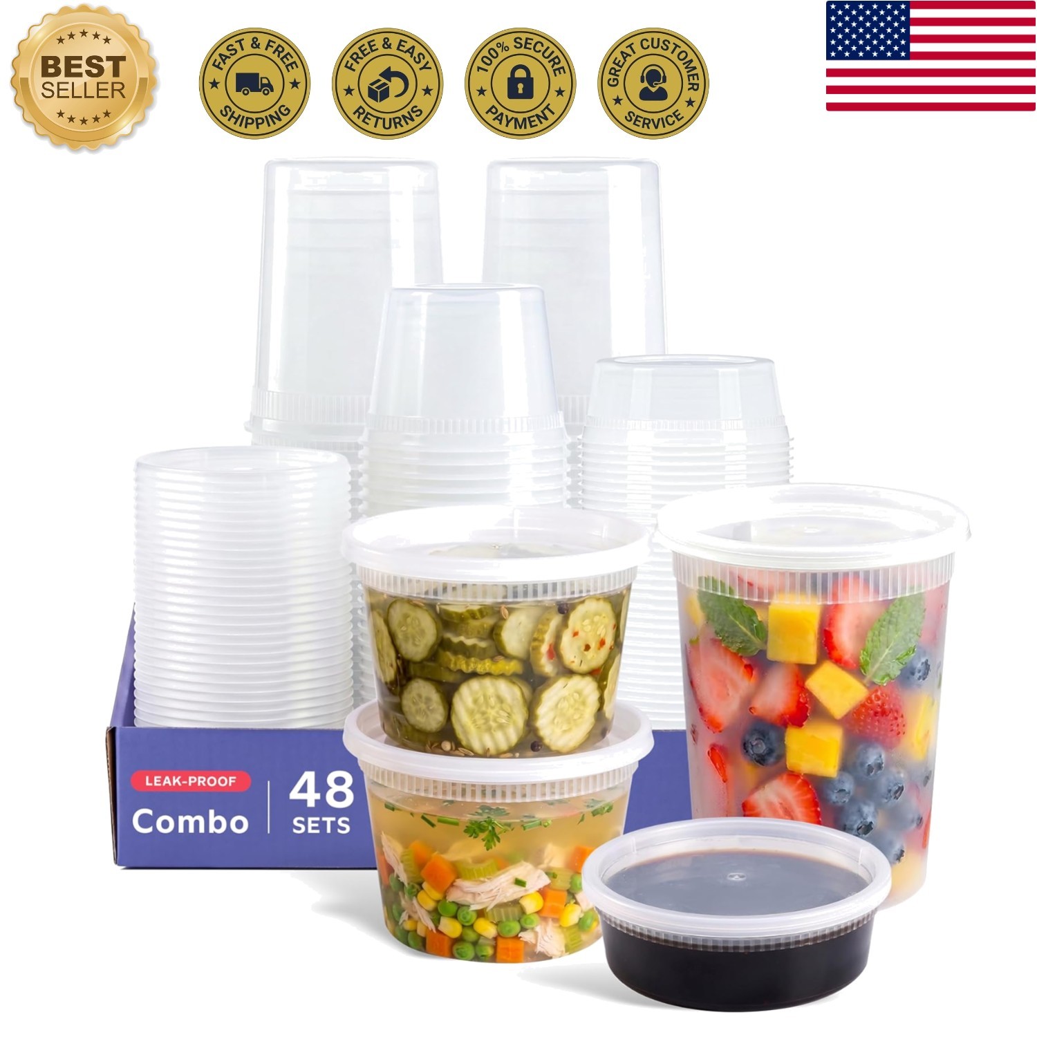 Clear Food Storage Containers with Lids – 48 Count, Airtight & Leak-Resistant