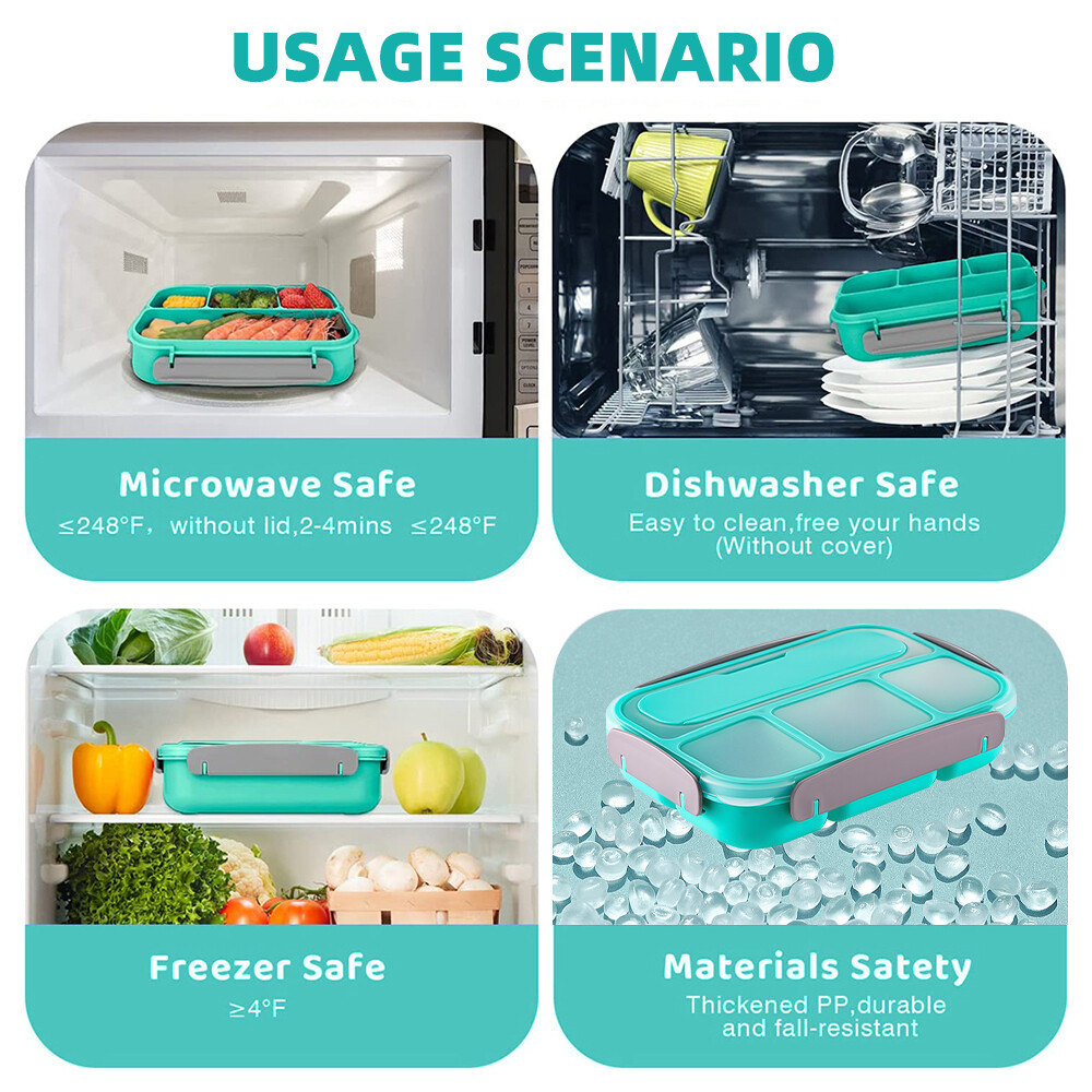 Bento Box Lunch Box Leak Proof Containers 4 Compartment for Toddler Kids Adults
