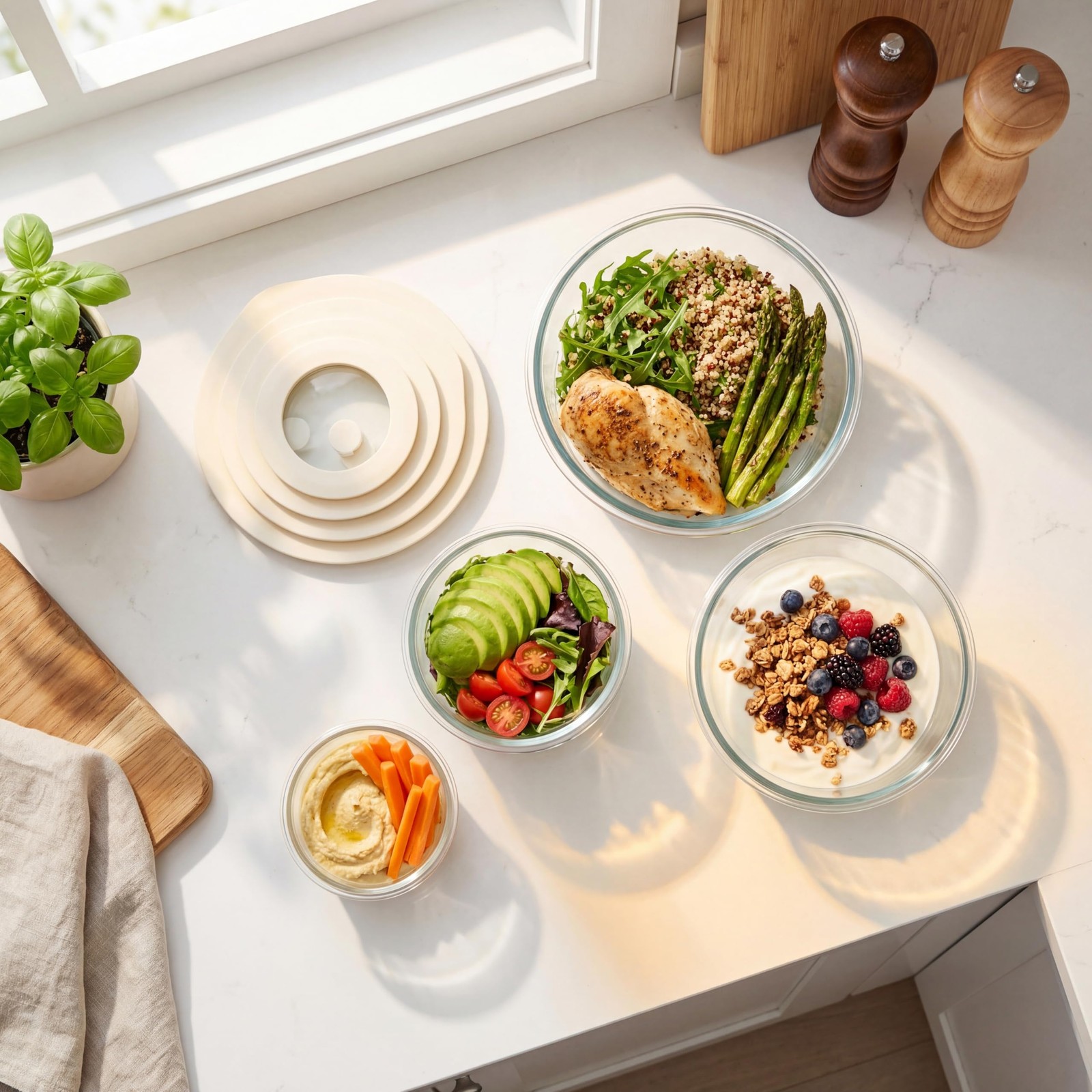 Urban Green Glass Food Container Set with Glass Lid, 4 Pack, Meal Prep Contai…
