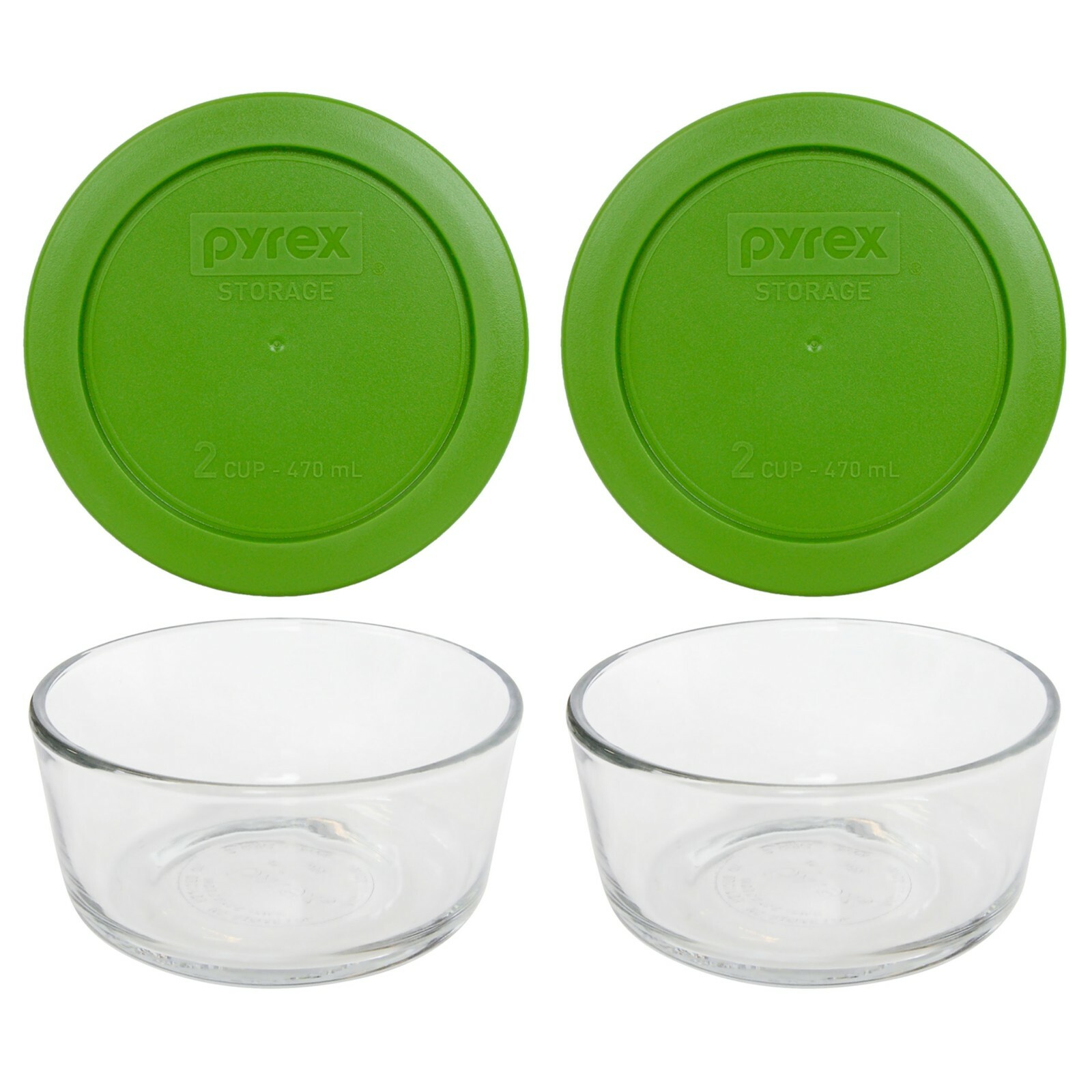 Pyrex 7200 2-Cup Glass Food Storage Bowl w/ 7200-PC Lawn Green Lid (2-Pack)