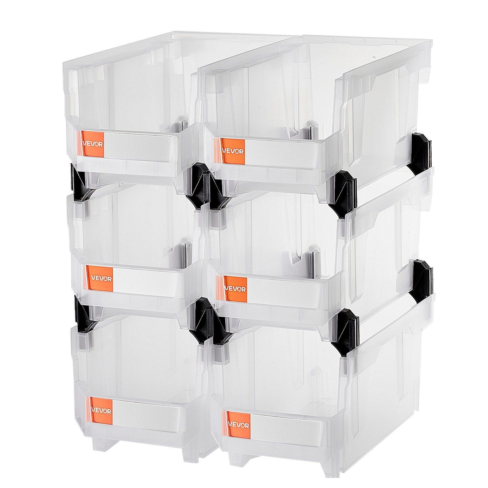 Transparent 6-Pack 14.8×8.5×7.1in Stackable Bin Plastic Storage Container
