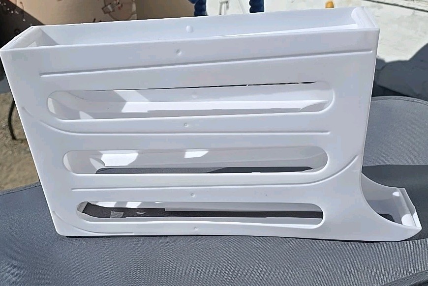 -Tier Auto Rolling Egg Dispenser Fridge Organizer Holds 25-30 Eggs 8″ Tall White
