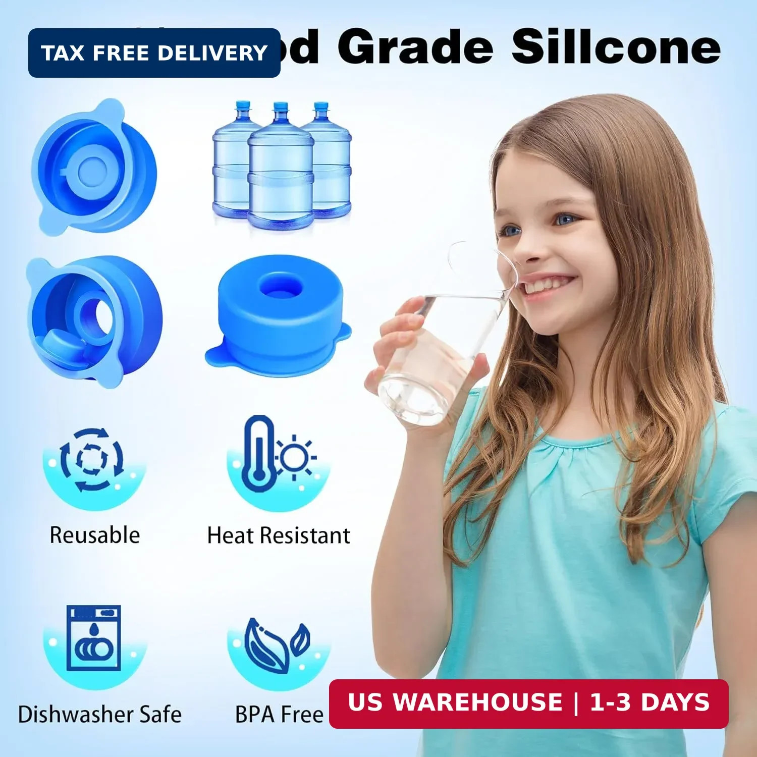 U-Goforst [4 PACK] 3 & 5 Gallon Water Jug Caps – 55mm Silicone Reusable Replacem