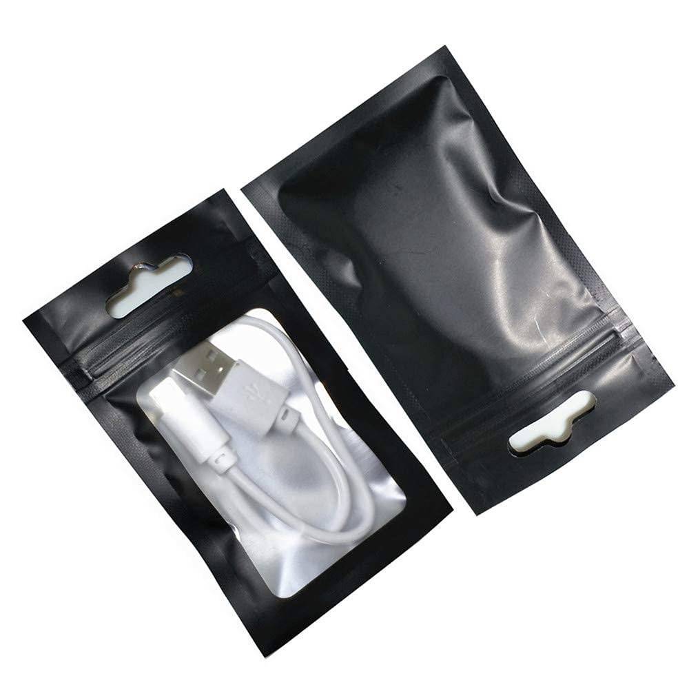 100 Pack Resealable Matte Black Zipper Lock Window Bags with Euro Hang Hole f…