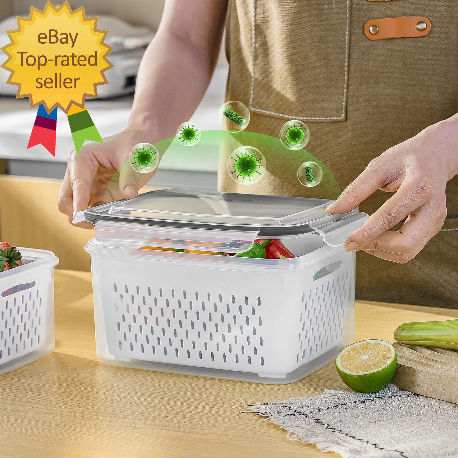 Fruit Storage Containers for Fridge with Removable Colander Airtight Food