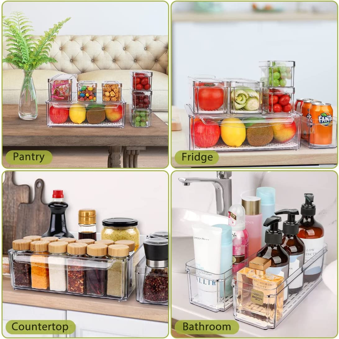 10 Pack Refrigerator Pantry Organizer Bins, Stackable Fridge Organizer Bins with