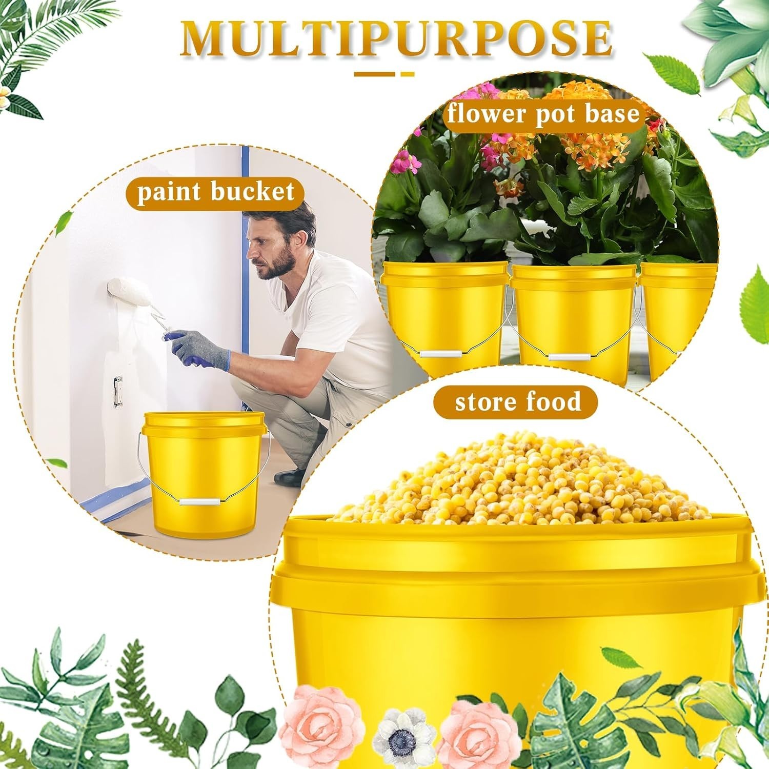 Sturdy 2 Gallon Heavy Duty Plastic Buckets with Lids – Set of 6 for Space Saving