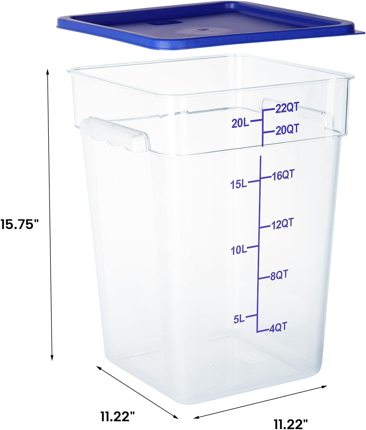 4 Pack Food Storage Containers, 22 Quart with Lids, Square Commercial Containers