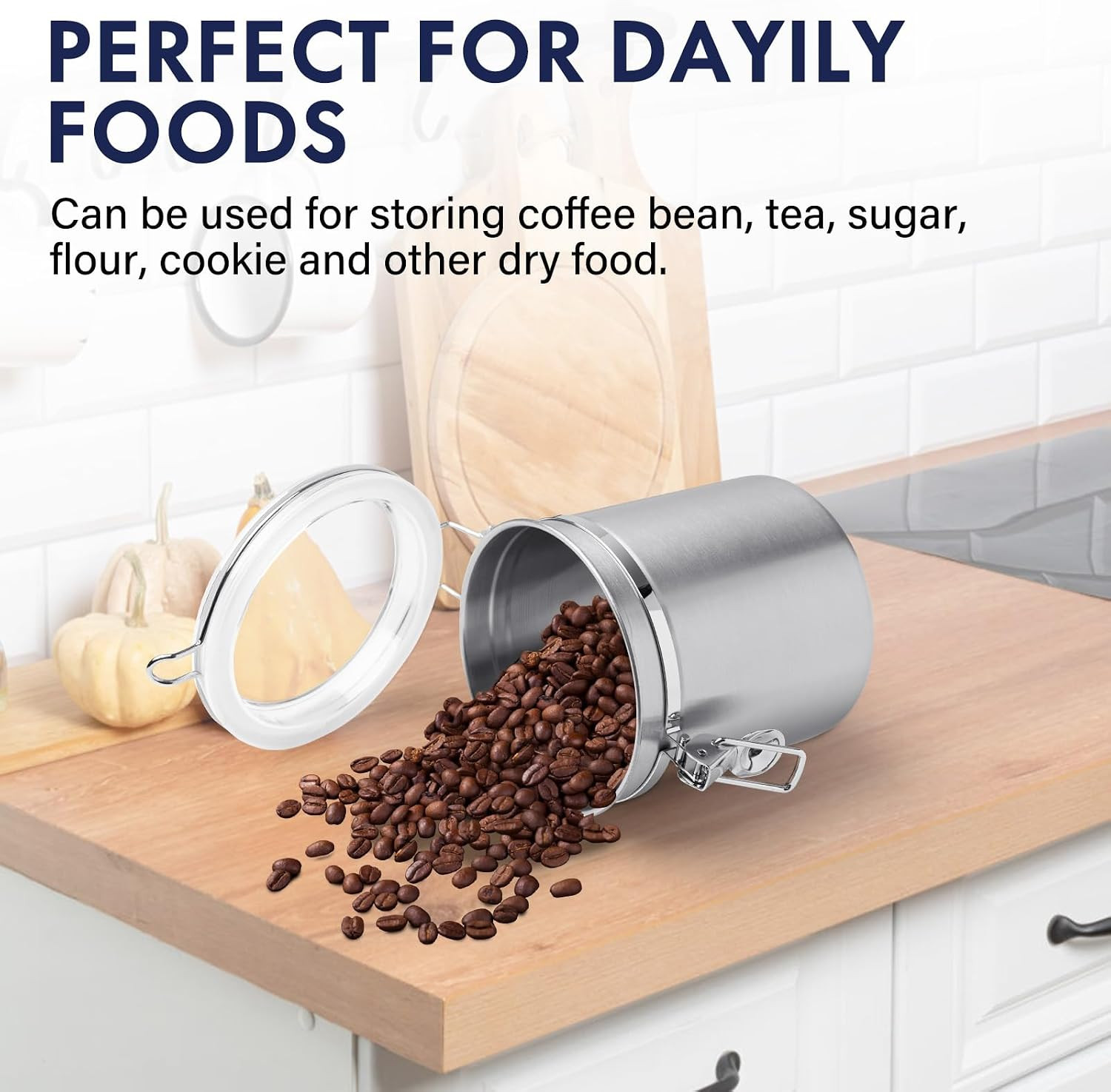 ENLOY 4-Piece Stainless Steel Airtight Food Storage Canister Set with Clear Lid,