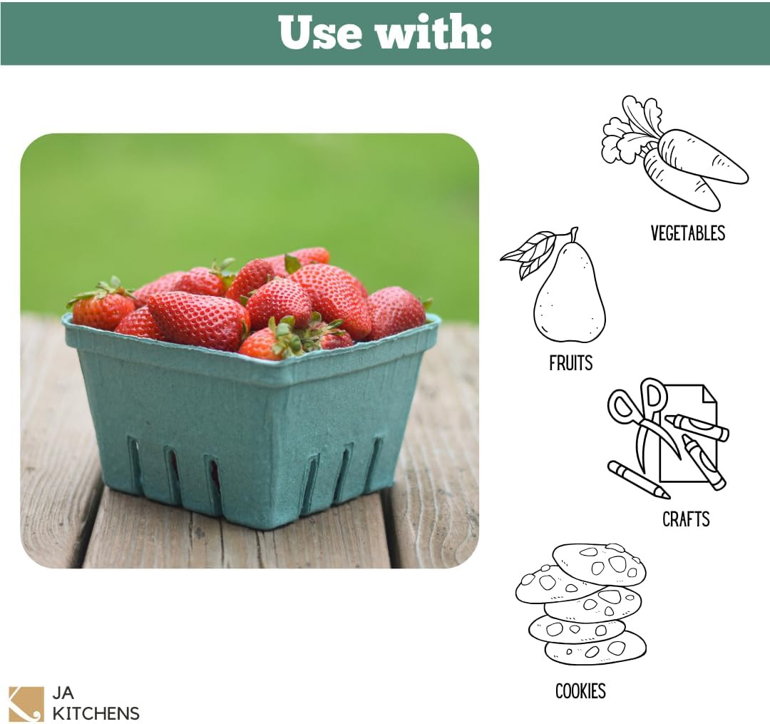 42 Pack QUART Green Molded Pulp Fiber Berry/Produce Vented Baskets for Fruit and