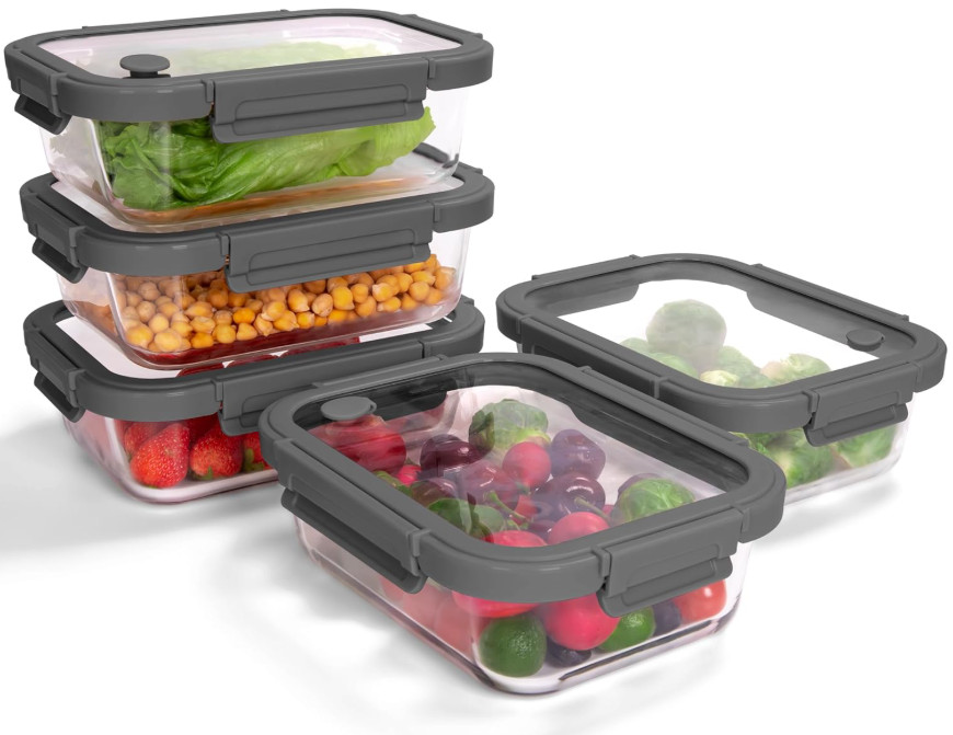 5 Pack Large Glass Meal Prep Containers 4.4 Cup 35.2oz Tempered Lids Airtight Gr
