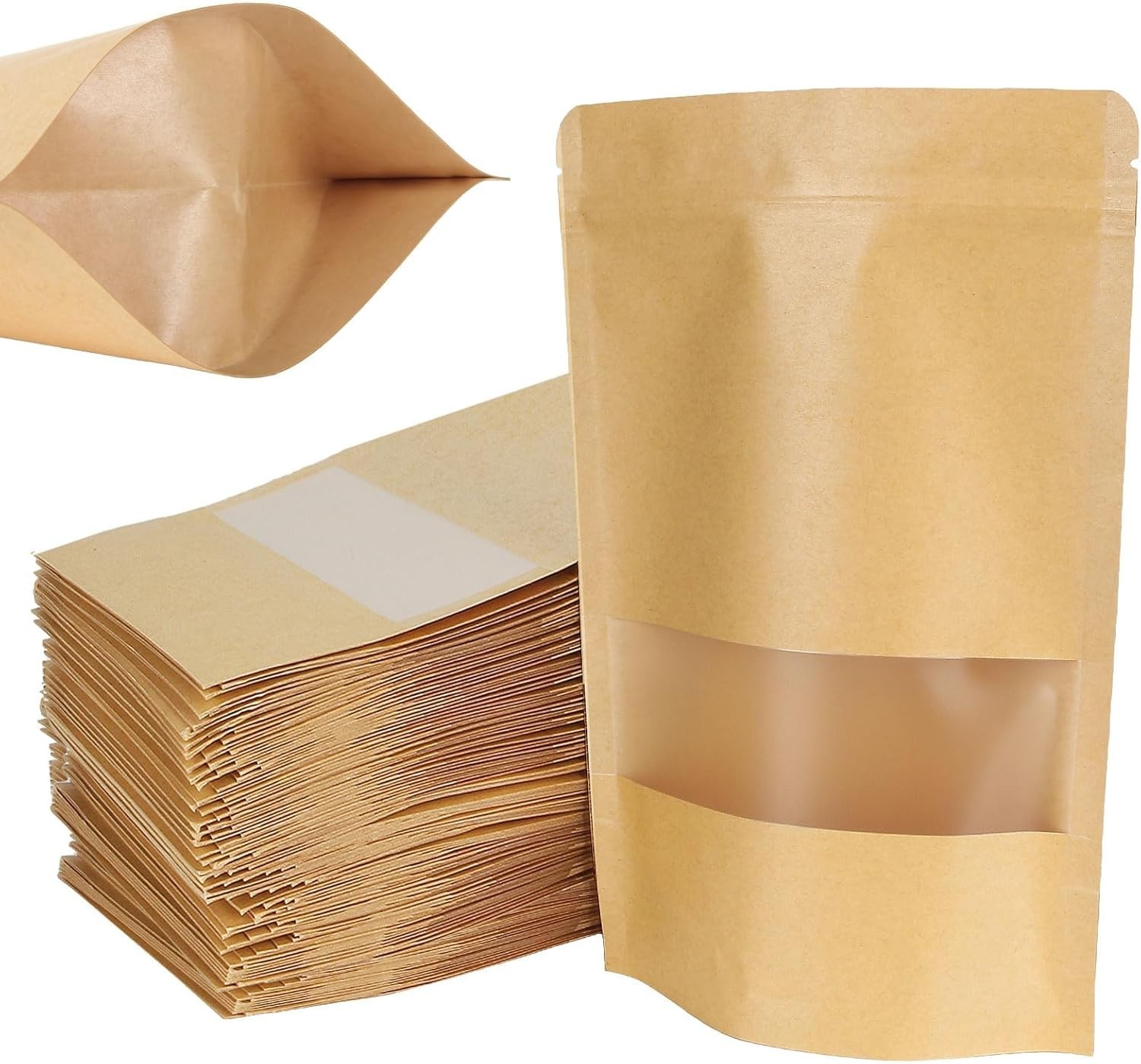 200pcs Kraft Ziplock Bag 5.9 x 8.7 Inch Reusable Kraft Pouch with Tear Notch …