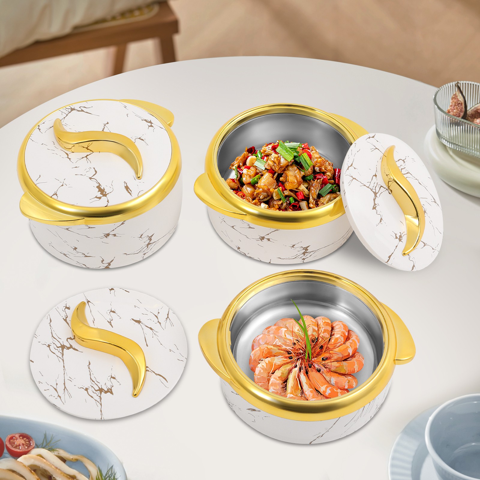 3-Piece Thermal Dish Set with Lids Insulated Stainless Steel Food Container