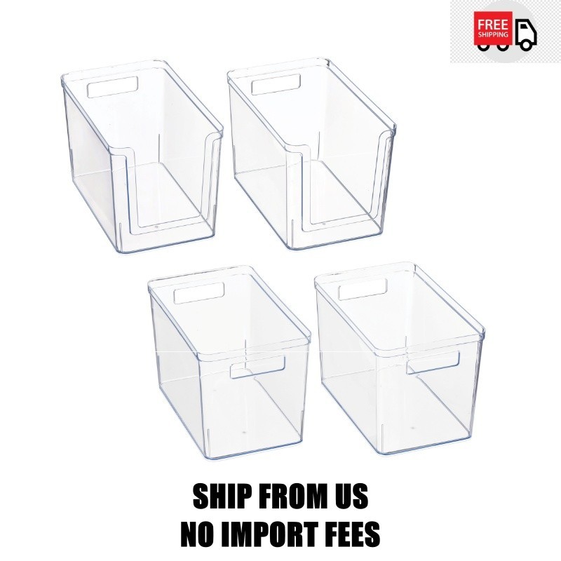 Mainstays 4-Piece Clear Plastic Pantry Storage Bin Organizer Set, Kitchen Cabine