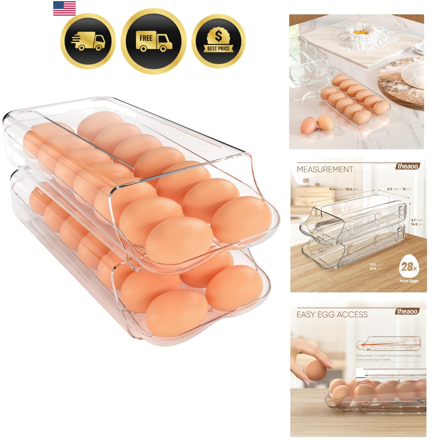 Egg Holder for Fridge, Automatic Rolling Egg Container for Refrigerator, Clea…