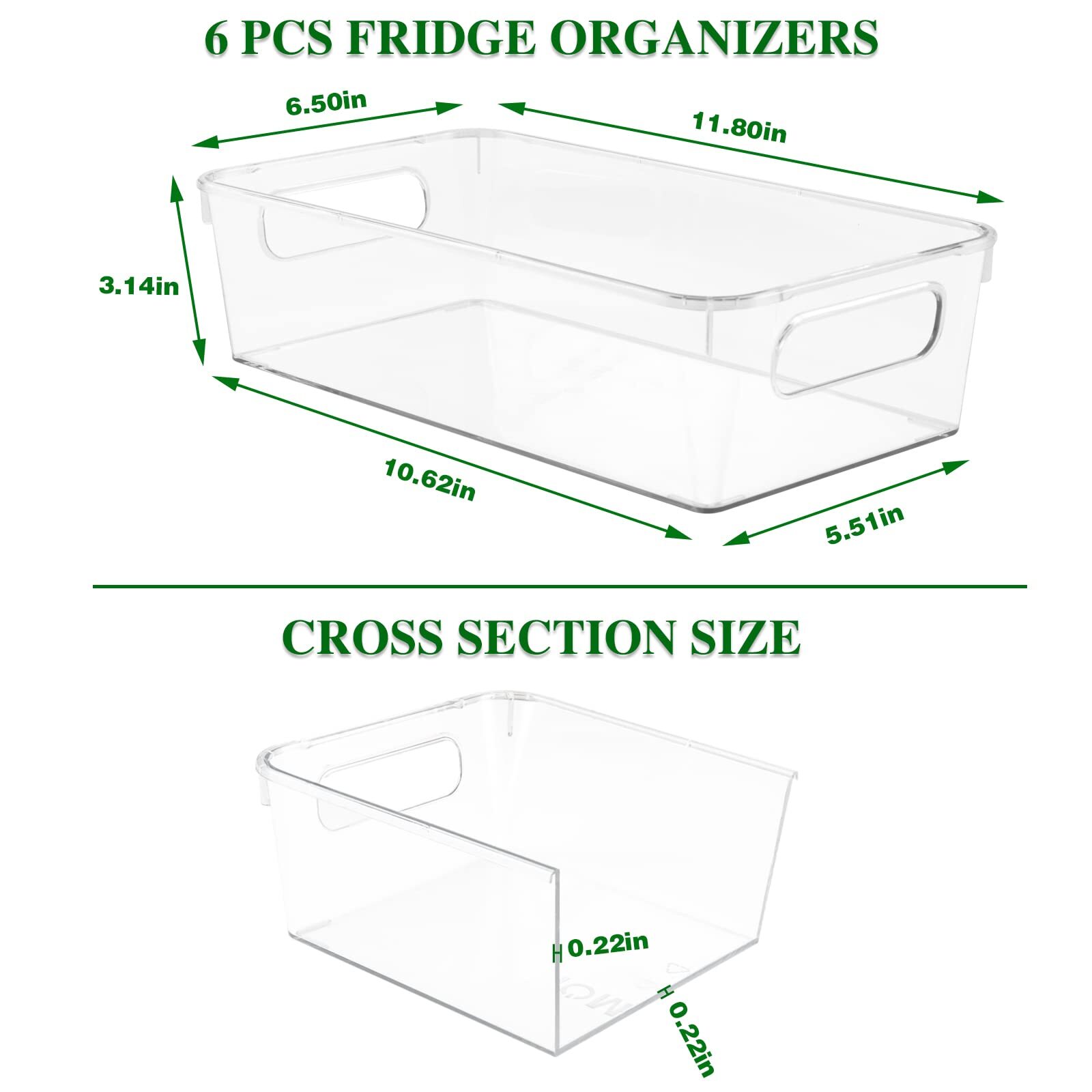 Yaseingoo 6-Pack Refrigerator Organizer Bins Set, Clear Fridge Organizer Bins –