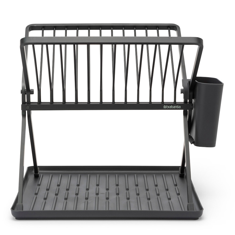 Brabantia Foldable Dish Drying Rack With Utensils Holder – Dark Grey