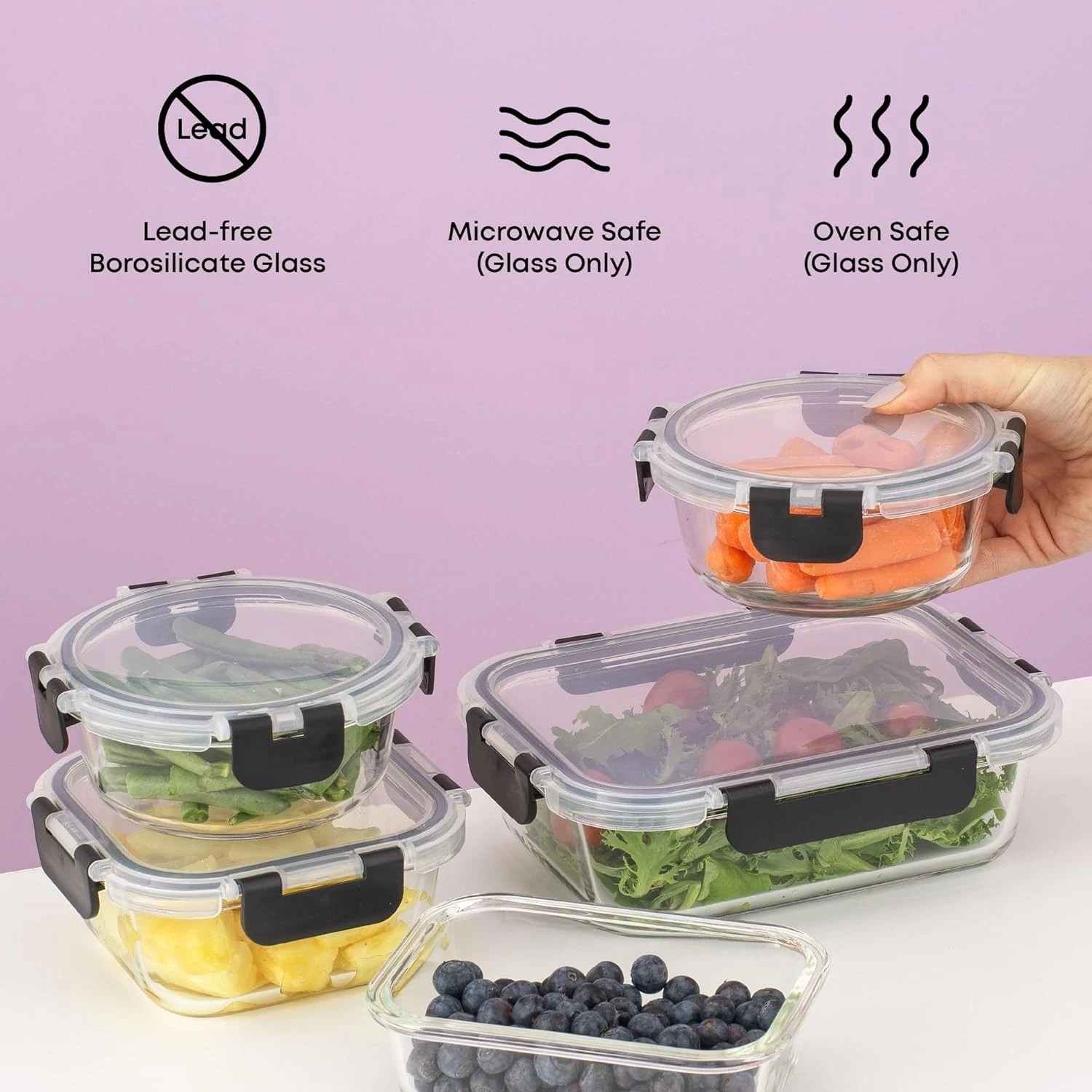 12 Sizes of Versatile Airtight Borosilicate Glass Containers for Meal Prep