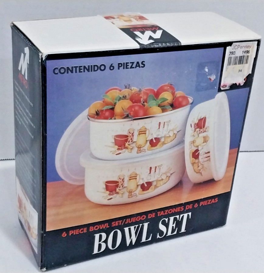 Vintage NOS Metro 6 pc Bowl Set, Enamelware Enamel on Steel ~KITCHEN PREP DESIGN