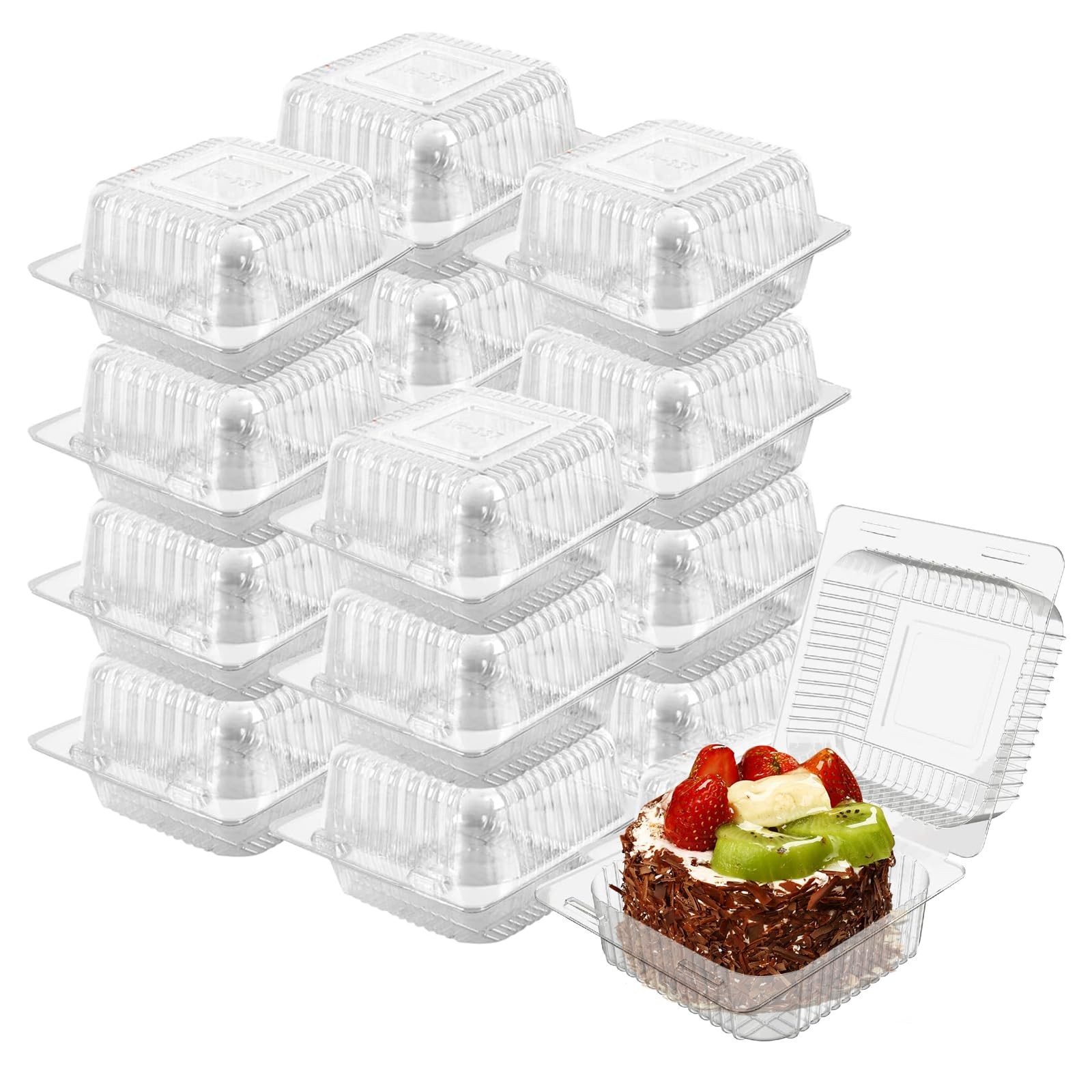 Cake Slice Containers 200PC Square Plastic Hinged Food Container Individual