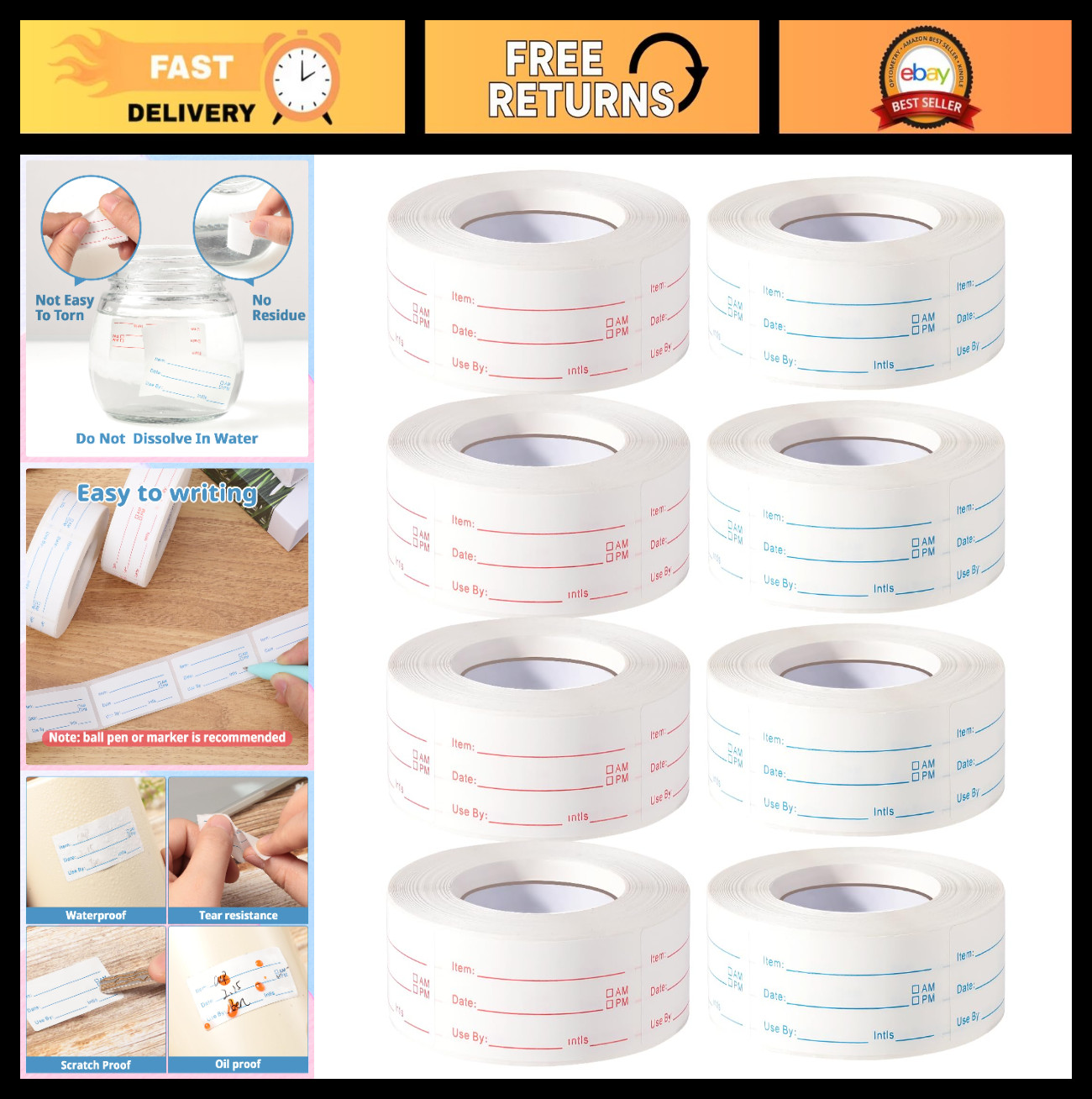 4000 Removable Food Labels – 8 Rolls, 1×2 Inch Date Stickers for Freezer & Conta