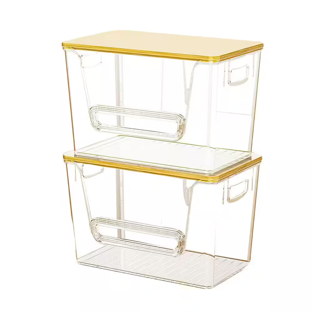Stackable Pantry Organizers W/ Bamboo Top, Clear Acrylic Bins for Kitchen/Pantry
