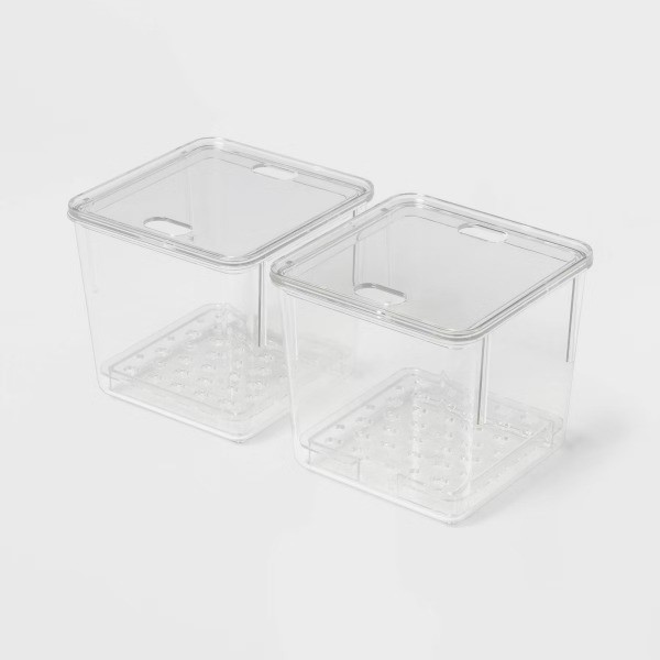 2pk Small Produce Bin Fridge Bin with Lid : Refrigerator Organizers