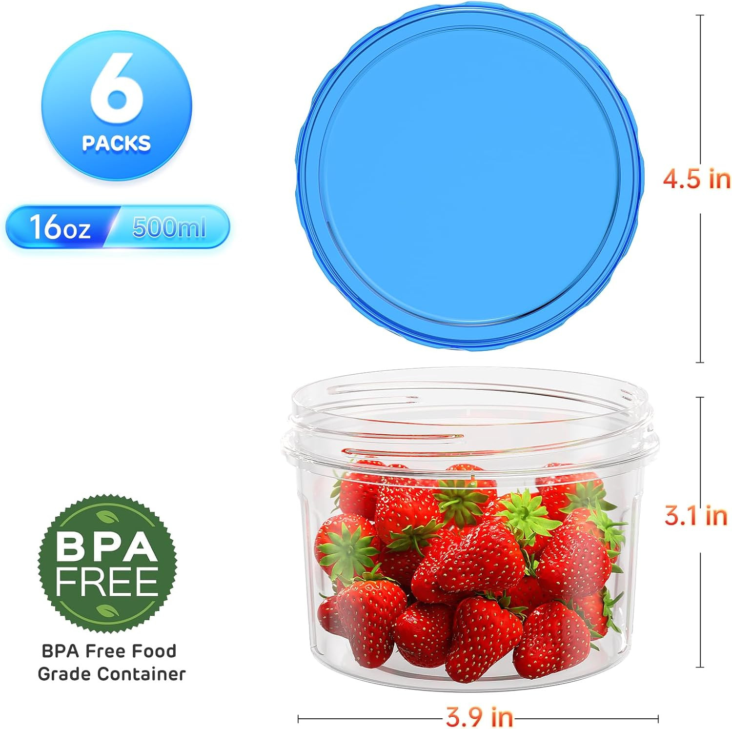 Freezer Storage Containers, [6 Pack-16 Oz] Airtight Plastic Food Storage Contain