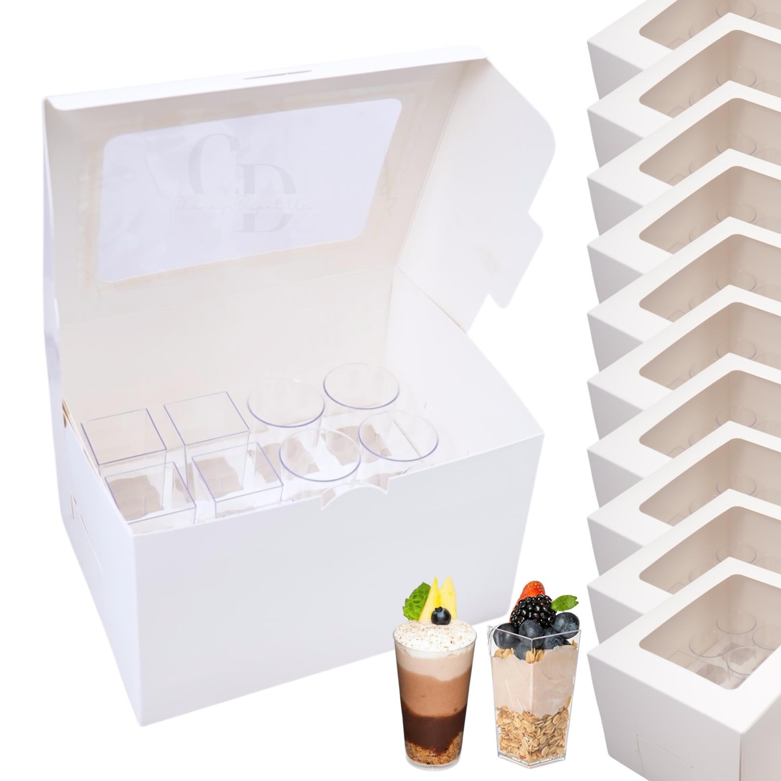 Dessert Box for 12; 3oz square and round cups- 10 pack