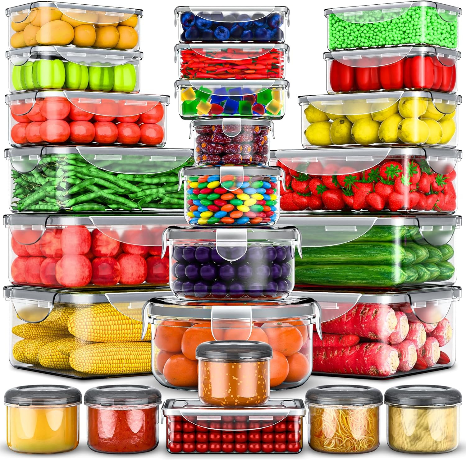 50 Pcs Large Food Storage Containers with Lids Airtight-85 OZ to Small Container