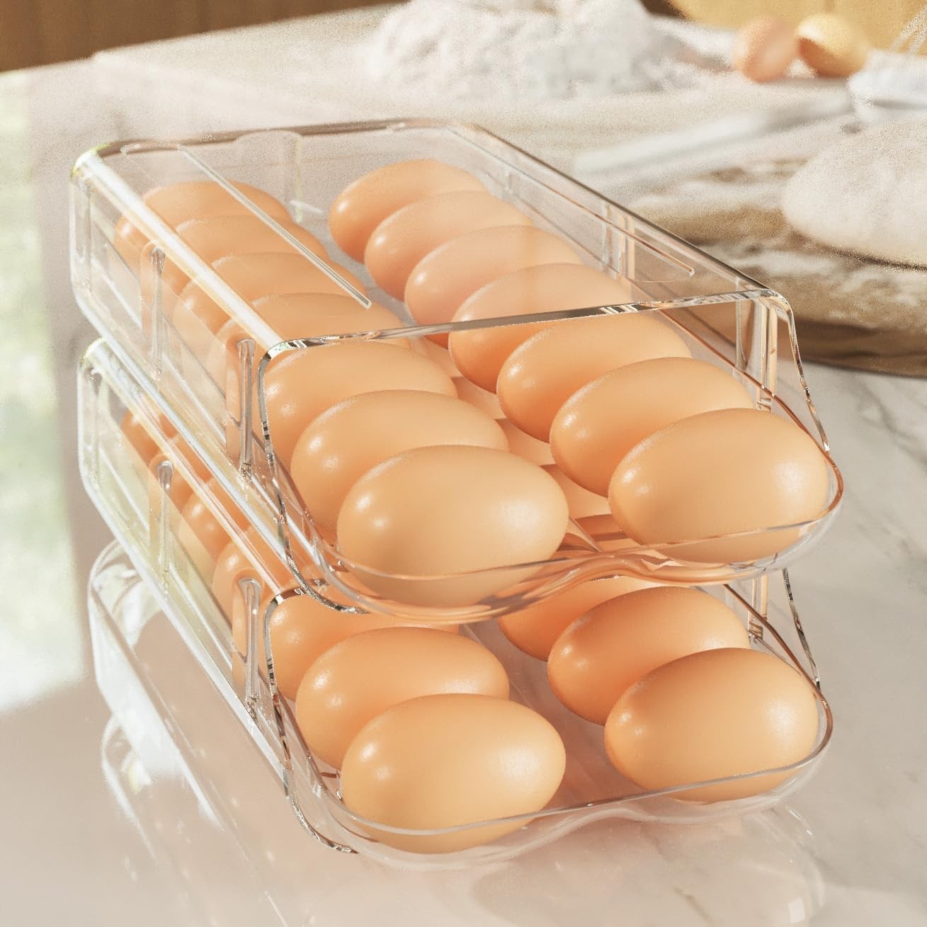 Egg Holder for Fridge, Automatic Rolling Egg Container for Refrigerator, Clea…