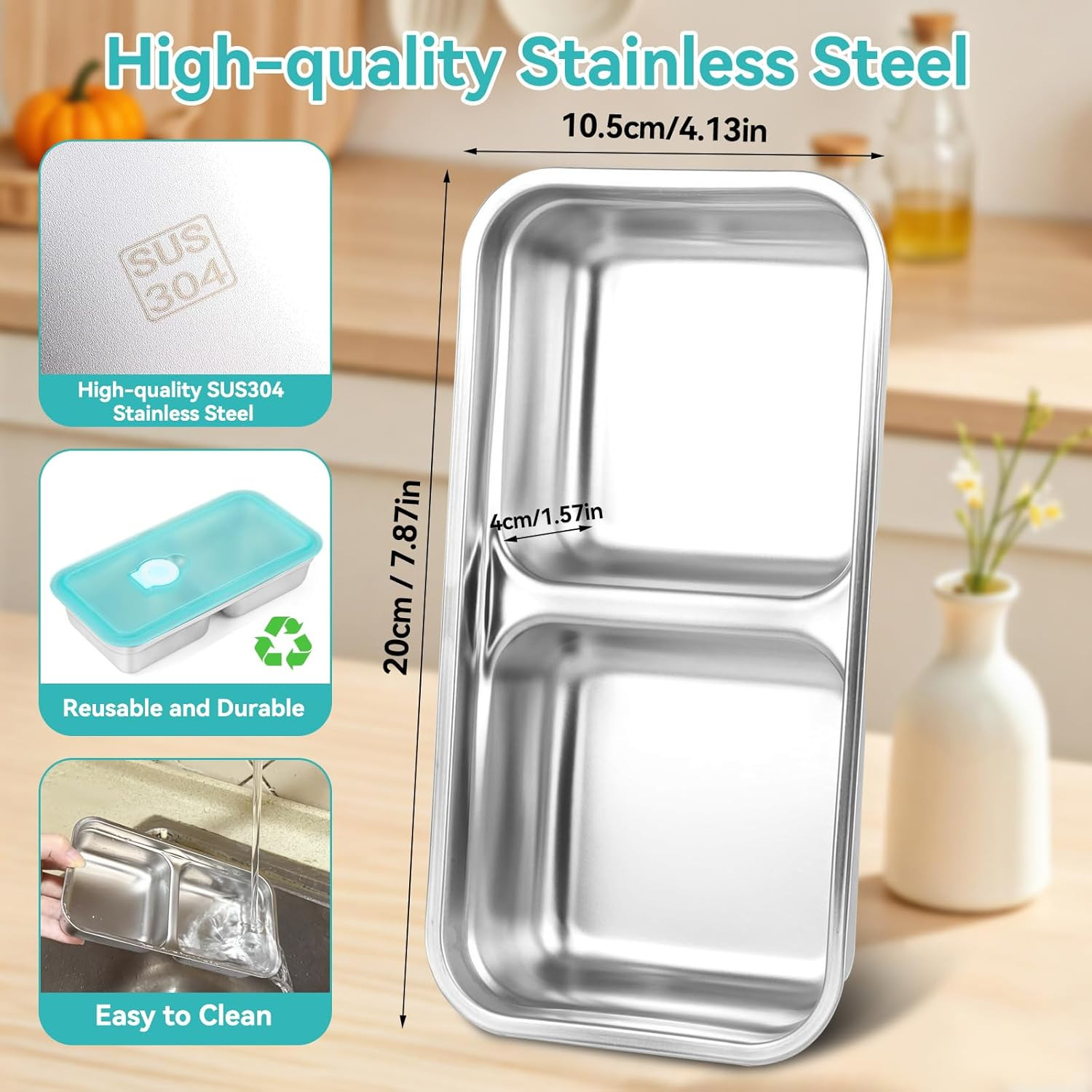 Stainless Steel Snack Containers, 4 Pack Grab and Go Snack Containers Reusable,