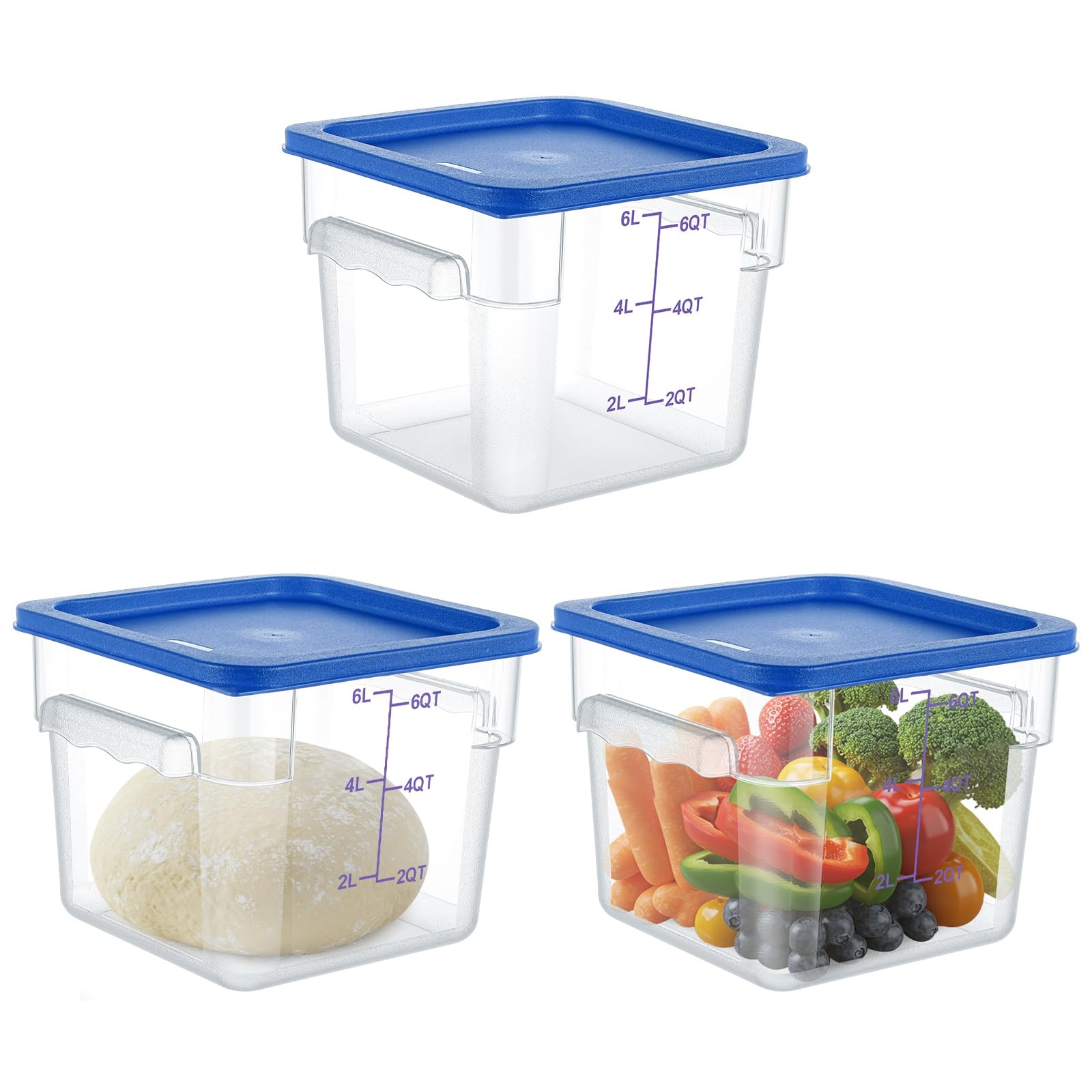 3 Sets 6 Qt Square Food Storage Containers with Lids Dough Proofing Bucket Co…