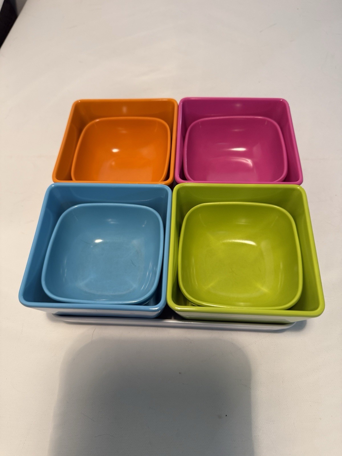 Set Of 9 Melamine Tapas Containers In Bright Blue Pink Green orange Orange A