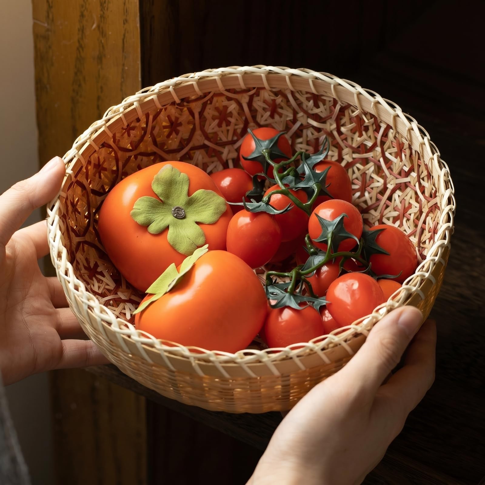 Set of 3 Round Wicker Fruit Baskets, Kitchen Wicker Woven Bread Basket Stacka…
