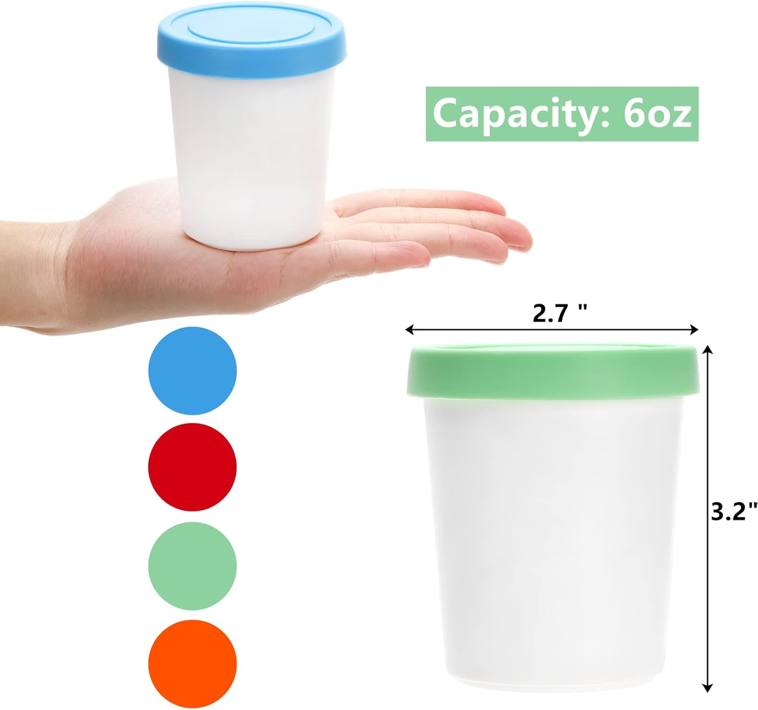 12 Pack Mini Ice Cream Containers, 6Oz Freezer Storage Tub with Silicone Lids, R
