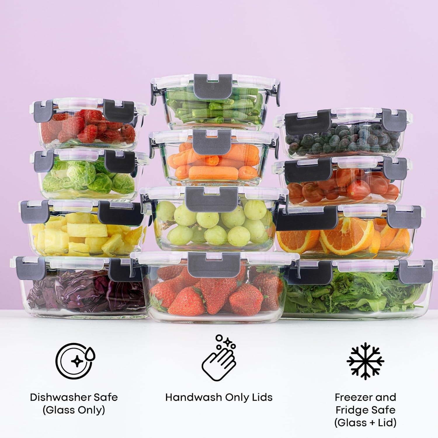 24pc Borosilicate Glass Storage Containers with Lids Food Pantry Kitchen